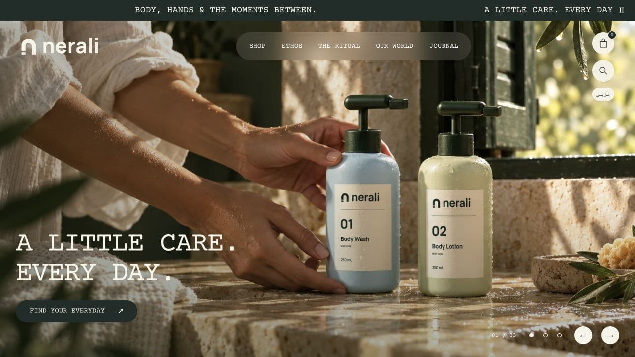 NERALI concept website homepage
